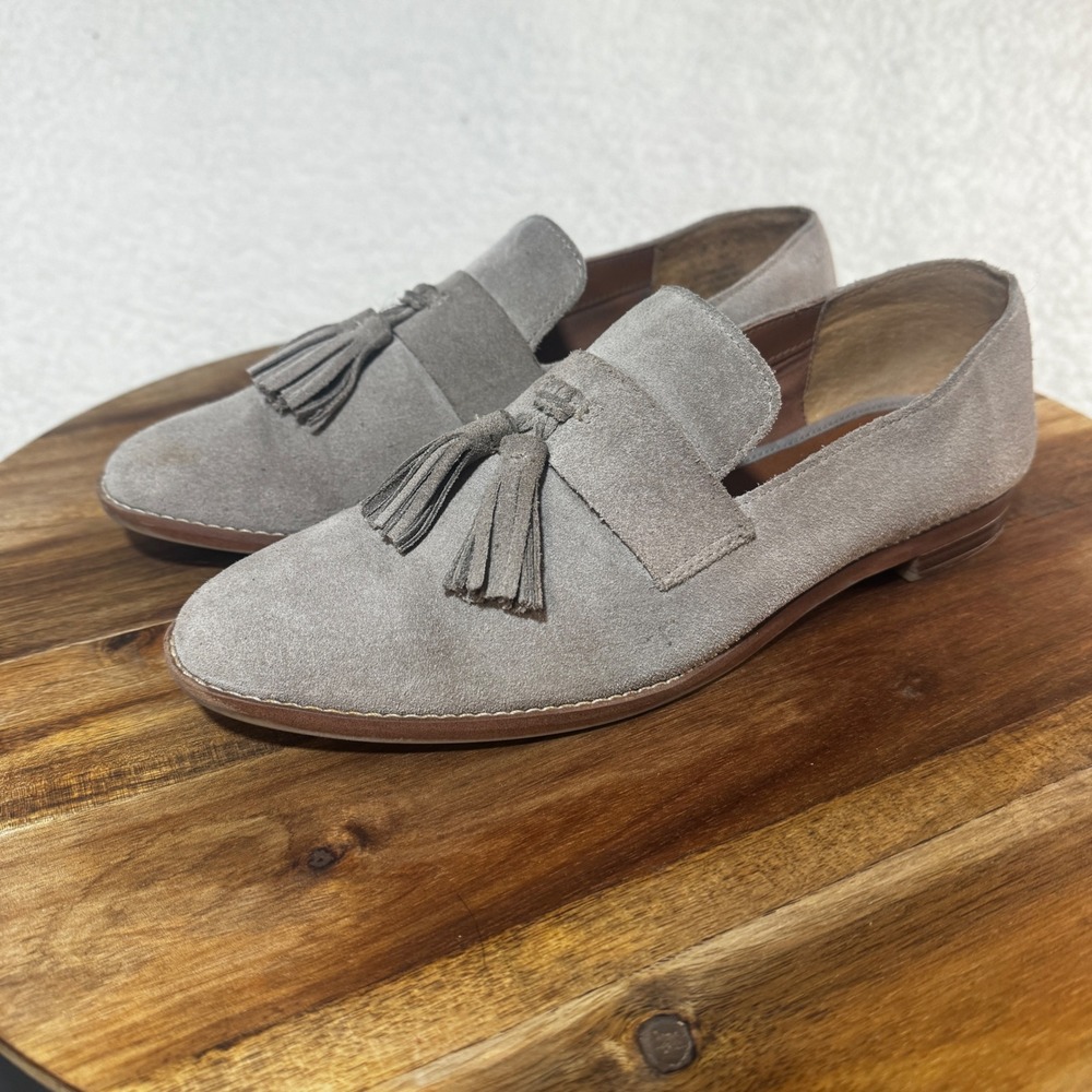 Franco Sarto Womens Grey Suede Tassel Loafers Slip On Flats Shoes Size 8.5M
